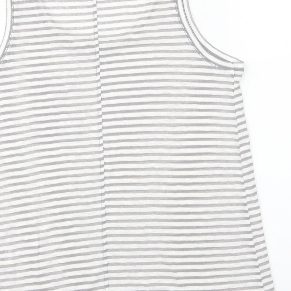 Marks and Spencer Womens Grey Striped Cotton Basic Tank Size 14 Round Neck