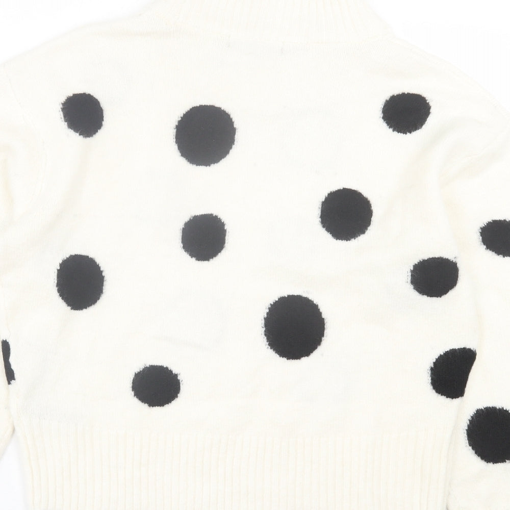 Marks & Spencer Womens White Round Neck Polka Dot Acrylic Pullover Jumper Size M