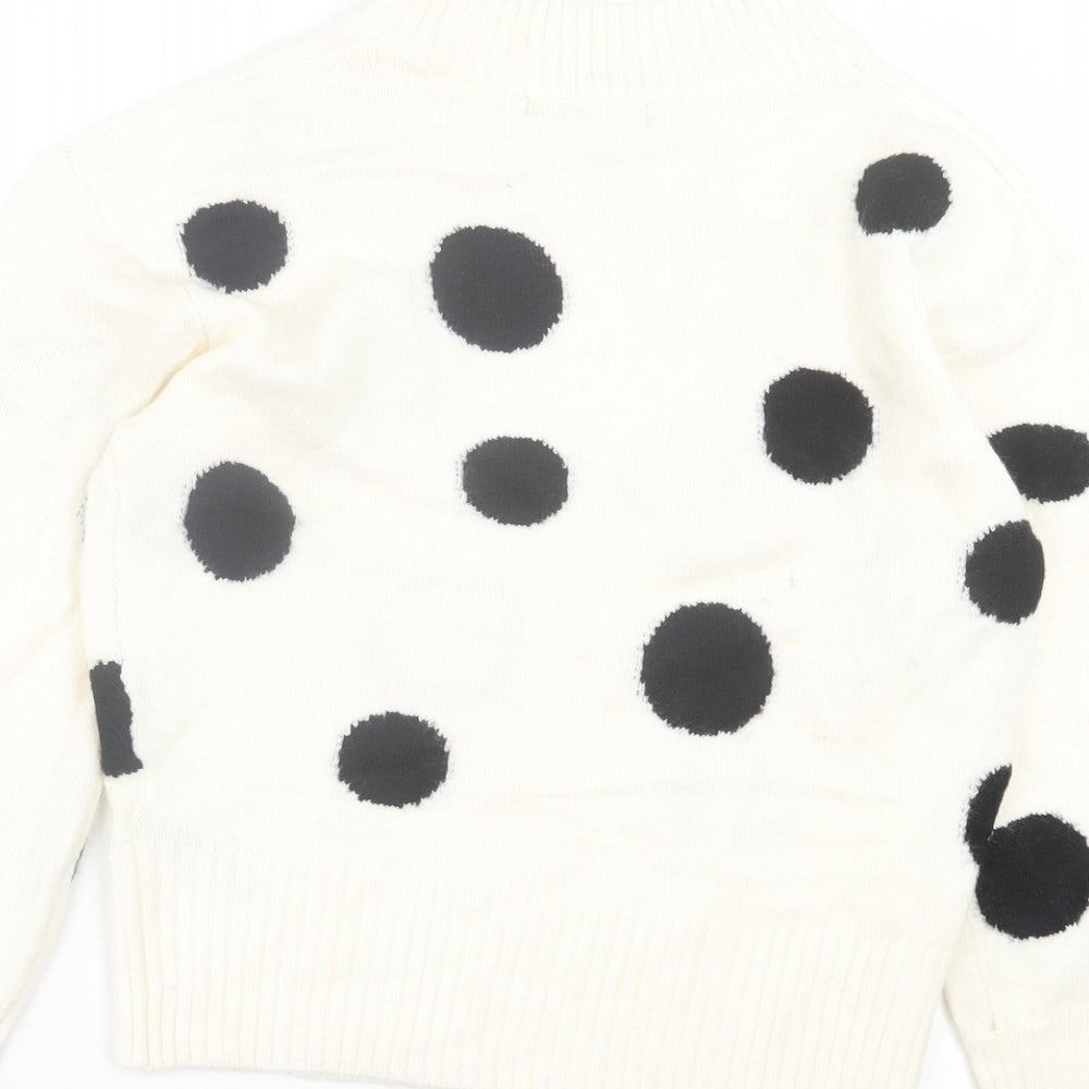 Marks & Spencer Womens White Round Neck Polka Dot Acrylic Pullover Jumper Size S