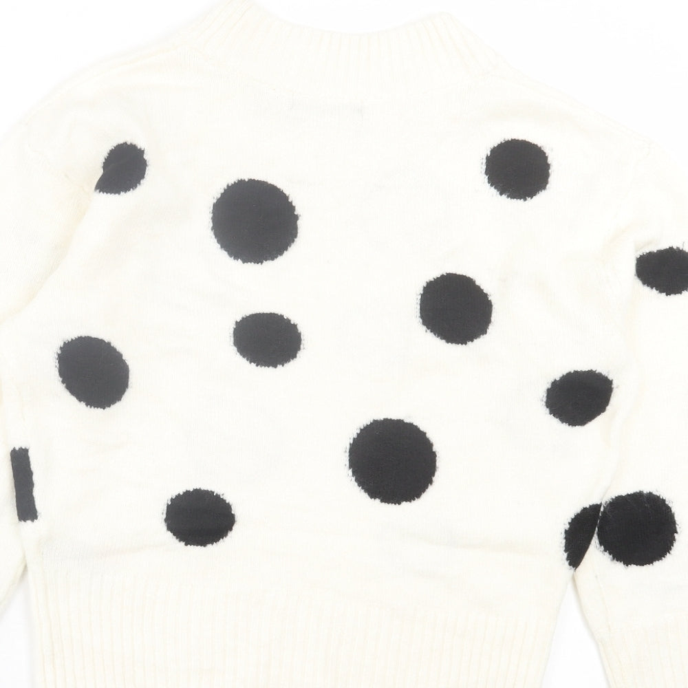 Marks & Spencer Womens White Round Neck Polka Dot Acrylic Pullover Jumper Size S