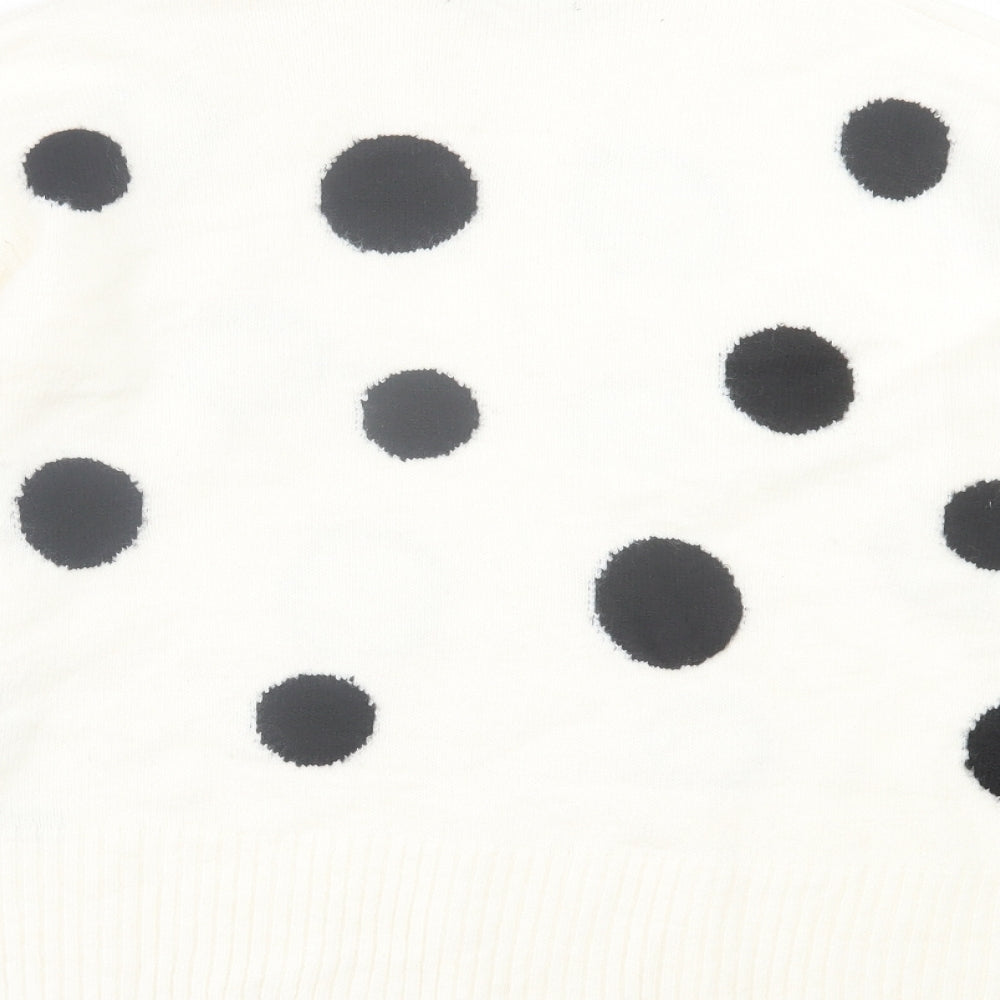 Marks & Spencer Womens White Crew Neck Polka Dot Acrylic Pullover Jumper Size L