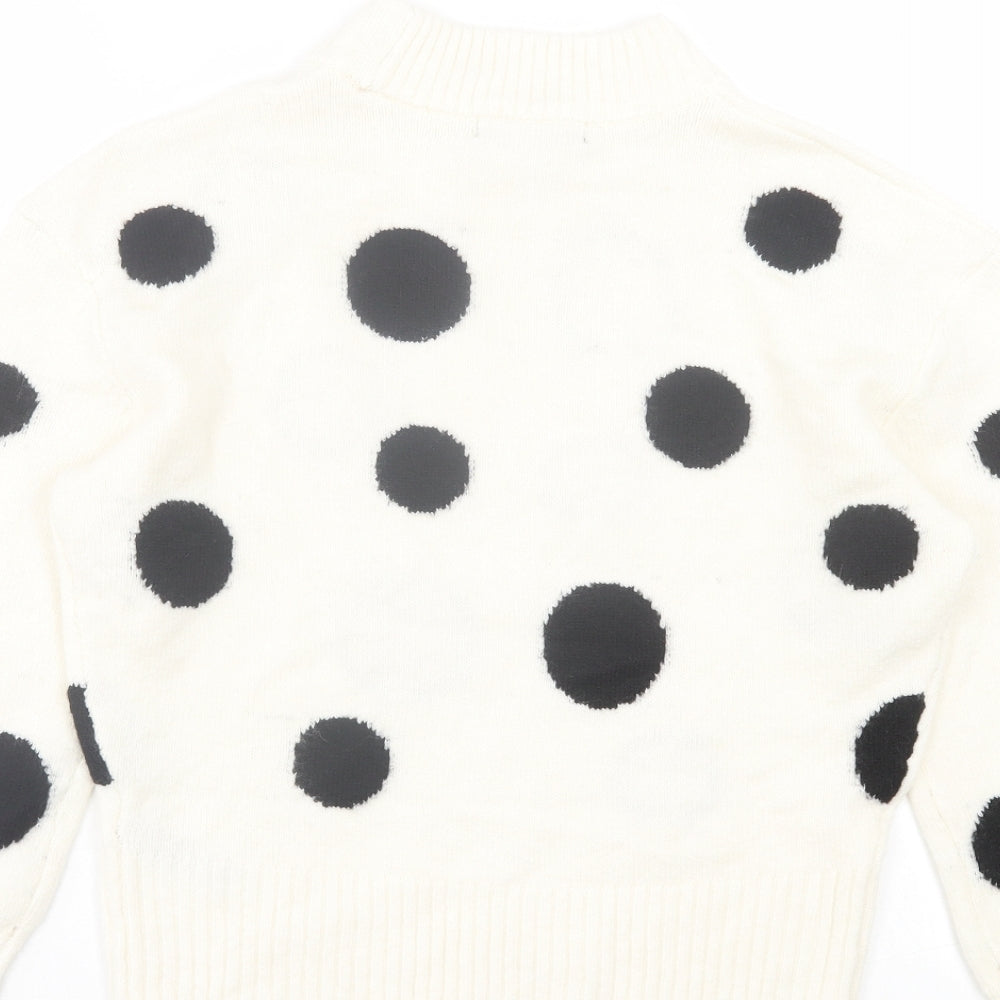 Marks & Spencer Womens White Round Neck Polka Dot Acrylic Pullover Jumper Size S