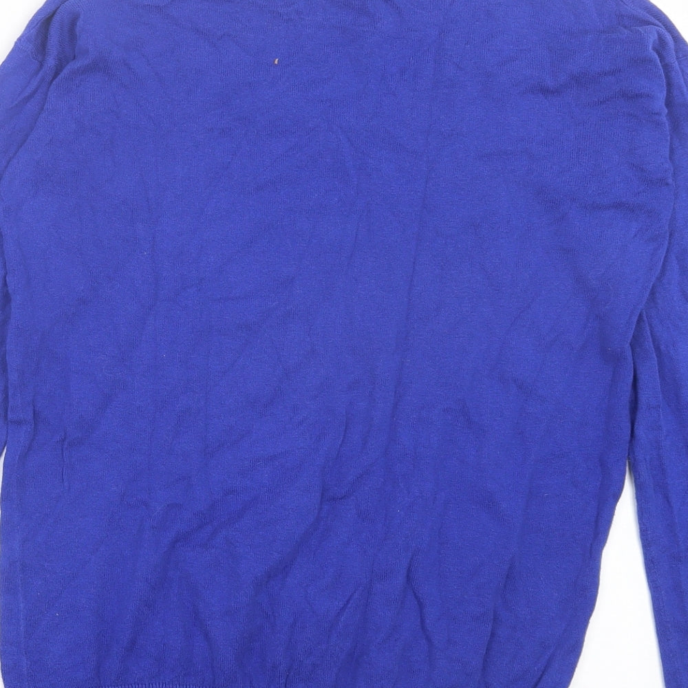 Mango Womens Blue V-Neck Acrylic Pullover Jumper Size M