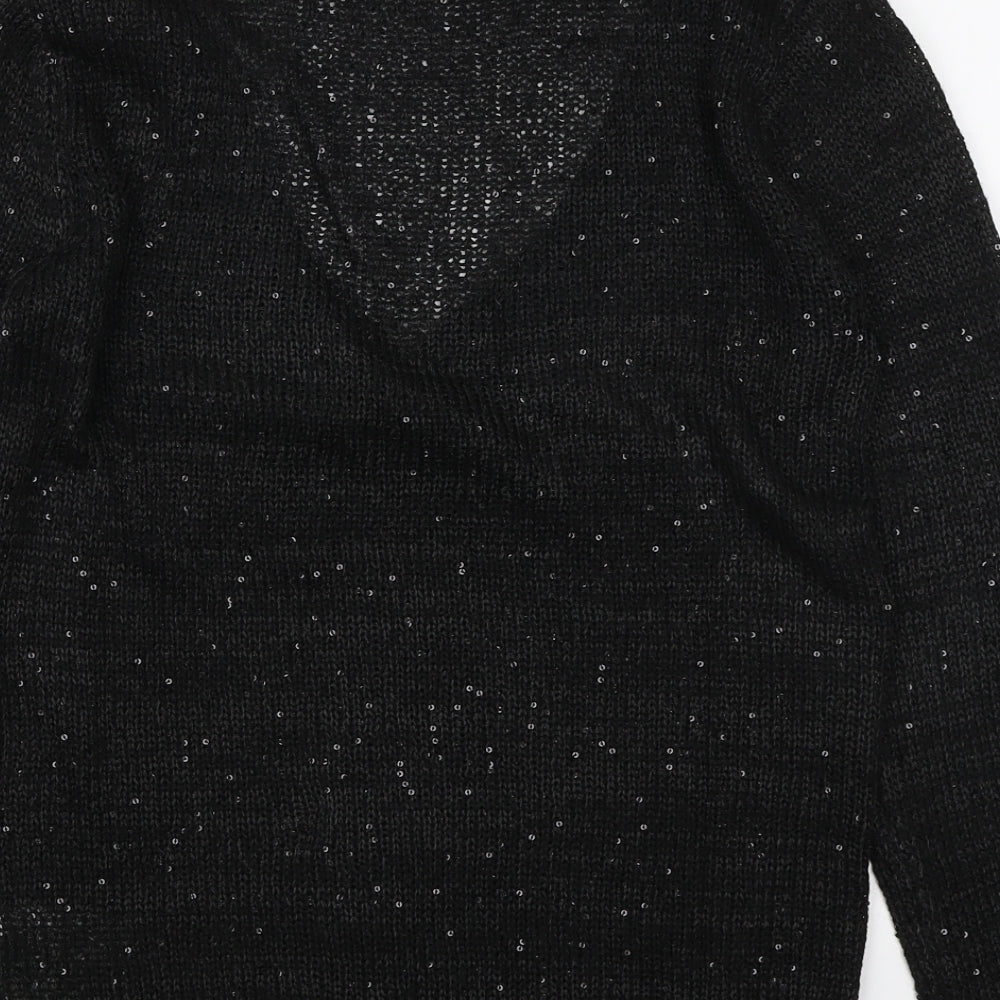 Max Womens Black V-Neck Polyester Cardigan Jumper Size 18