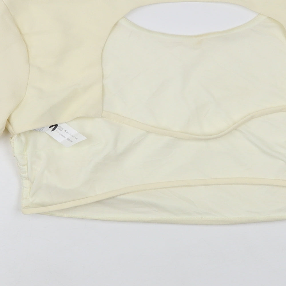 Zara Womens Ivory Polyester Cropped Blouse Size L Round Neck - Open Back