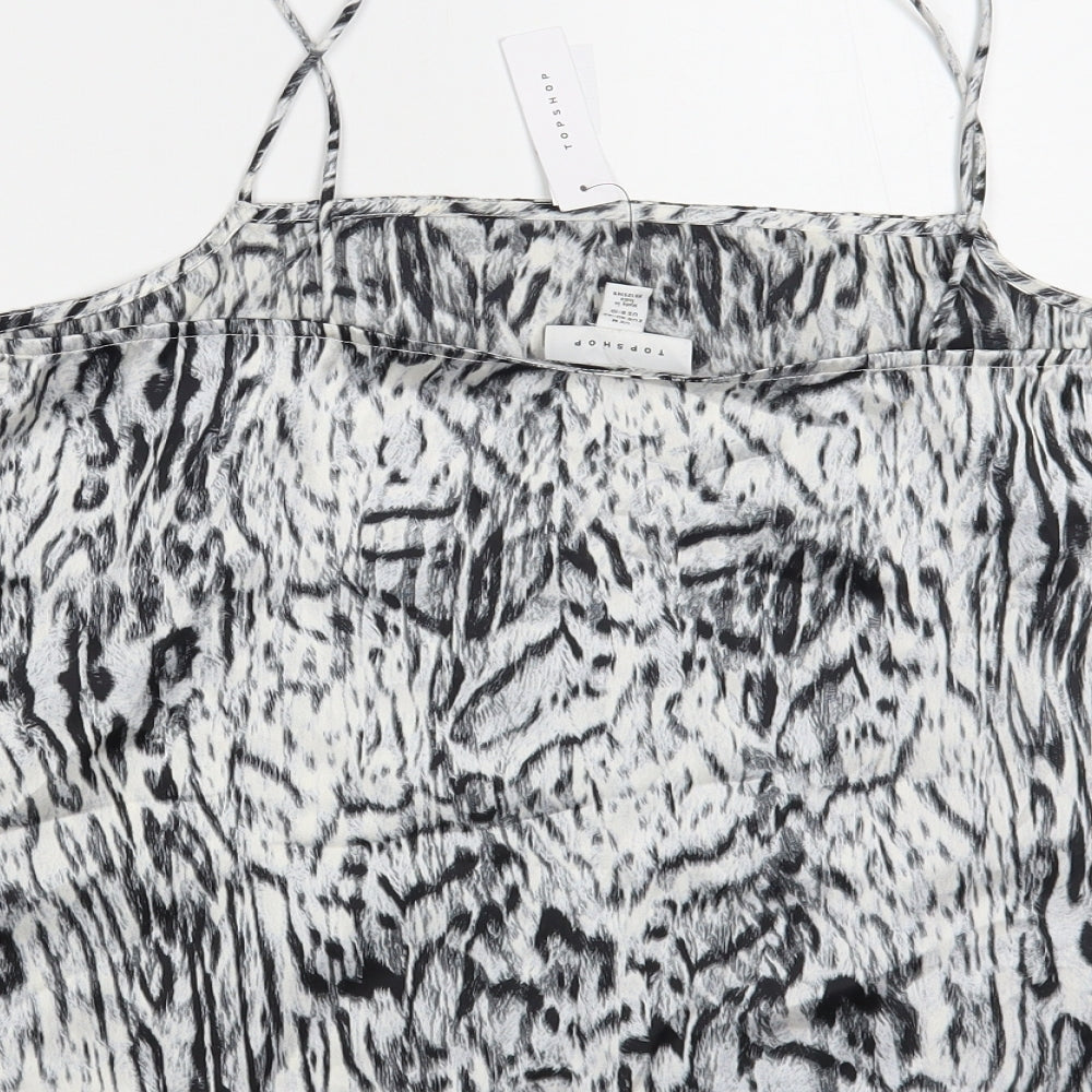 Topshop Womens Grey Animal Print Polyester Camisole Blouse Size M Square Neck