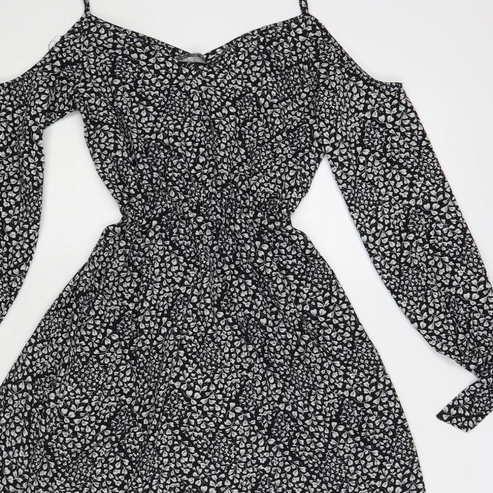 Atmosphere Womens Black Floral Polyester Skater Dress Size 6 V-Neck Pullover