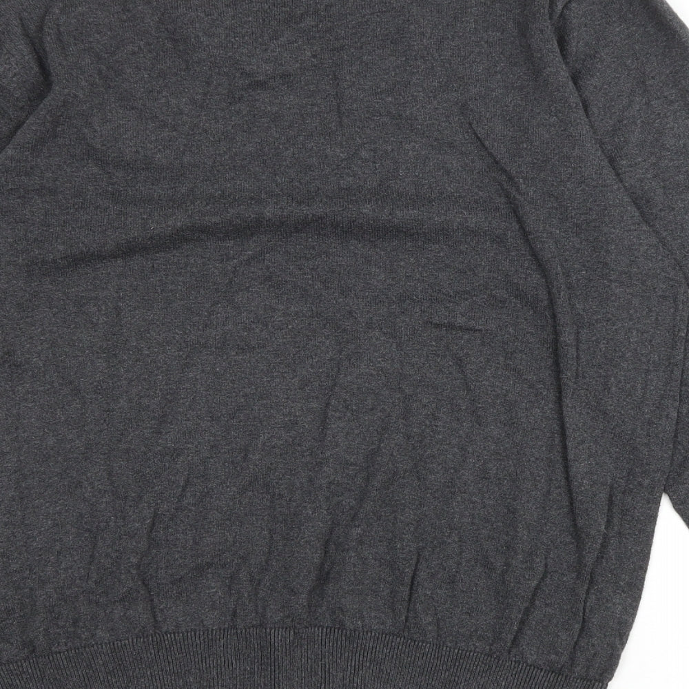 Grorge Mens Grey V-Neck Cotton Pullover Jumper Size M