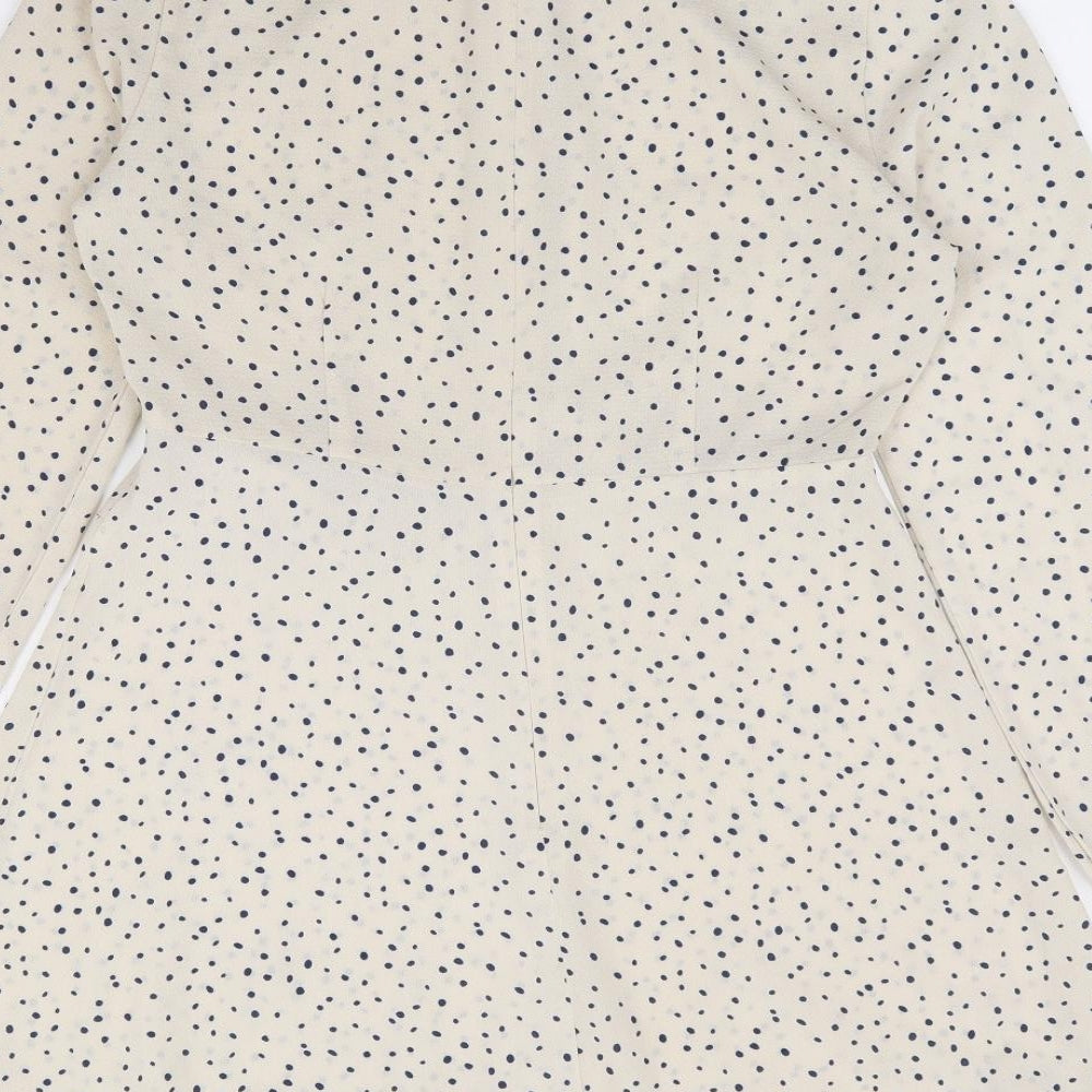 Nasty Gal Womens Ivory Polka Dot Polyester Fit & Flare Size 10 Mock Neck Zip