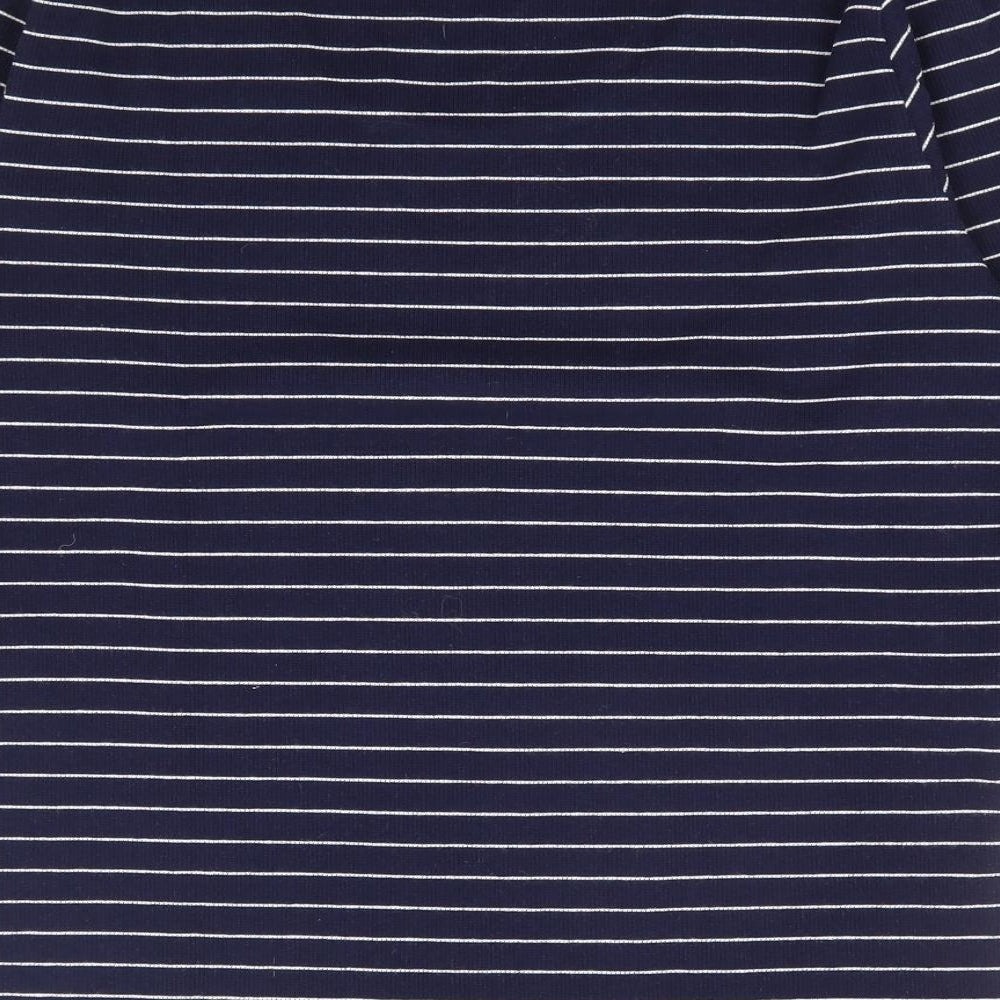 Nightengales Womens Blue Striped Cotton Basic Blouse Size S Scoop Neck