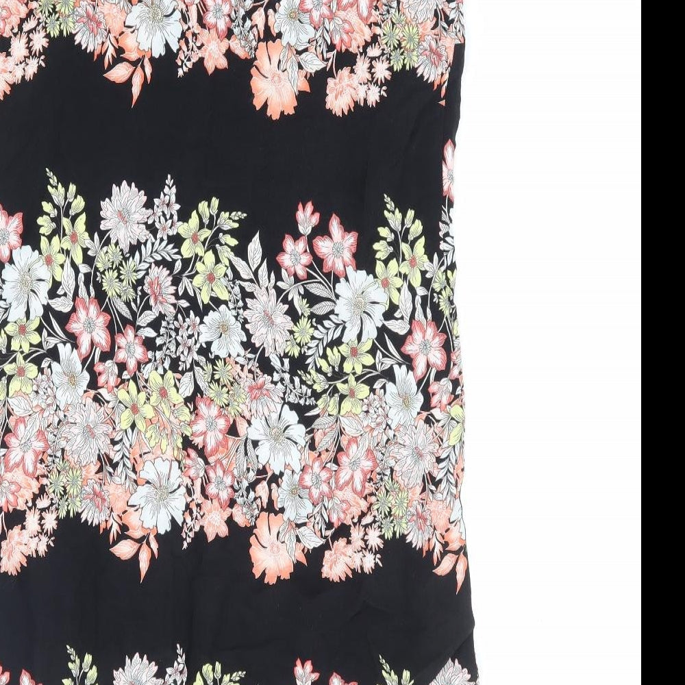 F&F Womens Black Floral Viscose Mini Size 6 V-Neck Pullover