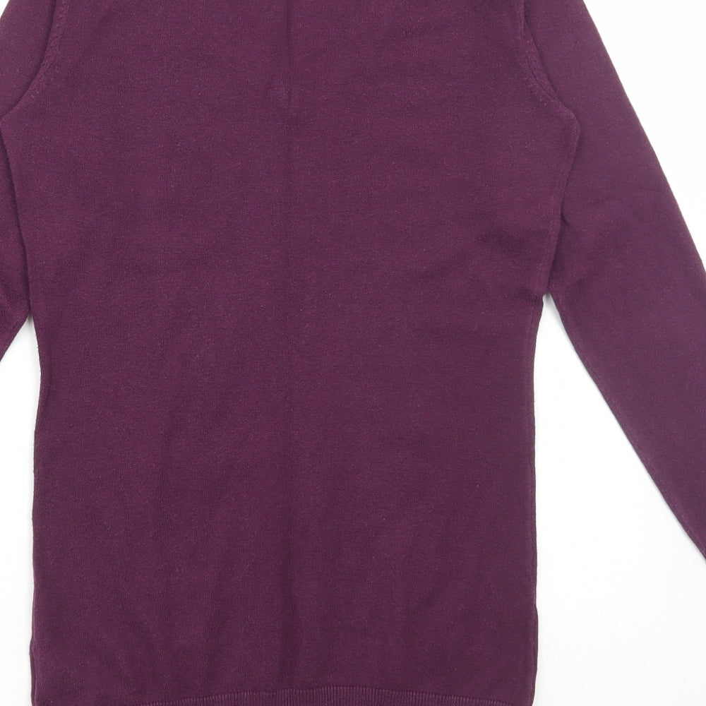 H&M Womens Purple V-Neck Cotton Pullover Jumper Size S