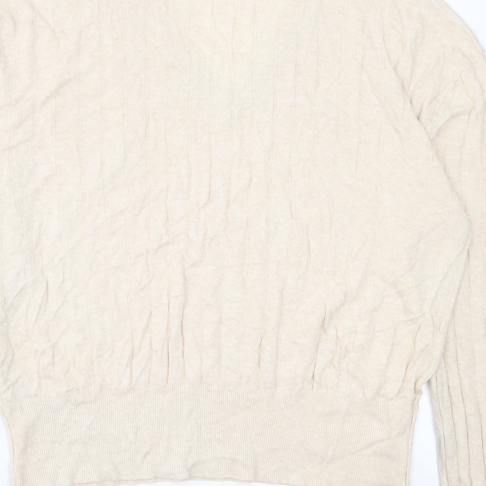 Marks & Spencer Mens Beige V-Neck Viscose Pullover Jumper Size XL