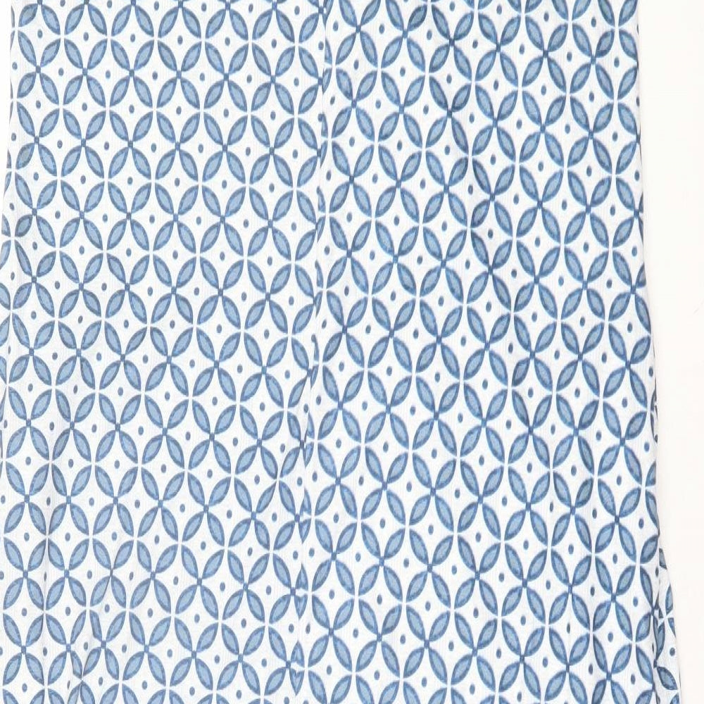 Preworn Womens Blue Geometric Polyester A-Line Size M V-Neck Pullover