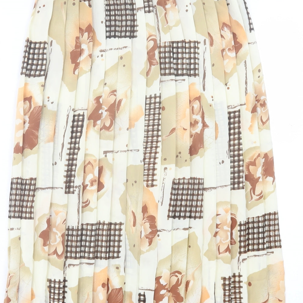 Preworn Womens Beige Floral Polyester A-Line Skirt Size L