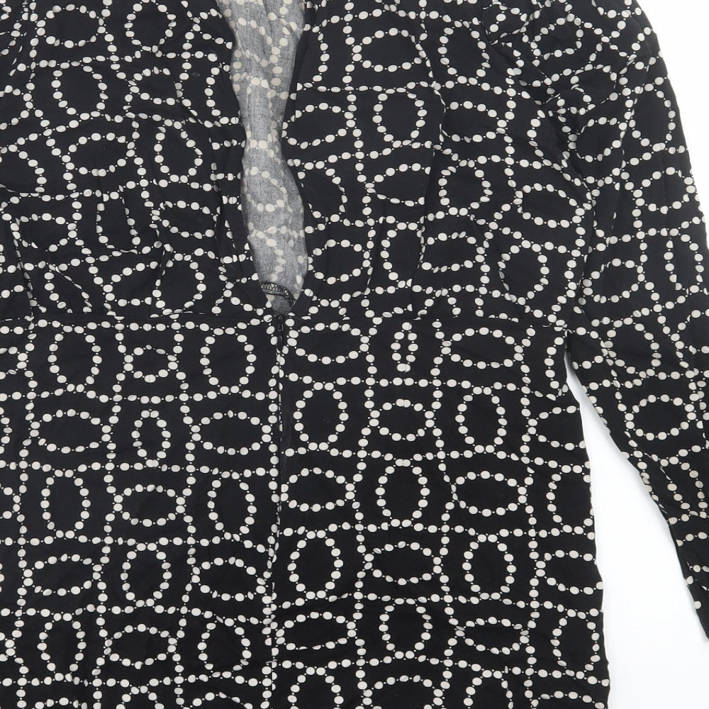 H&M Womens Black Geometric Viscose A-Line Size 14 Crew Neck Button - Shoulder Pads