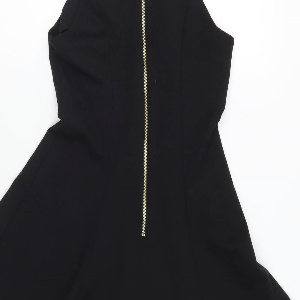 River Island Womens Black Viscose A-Line Size 8 Round Neck Zip