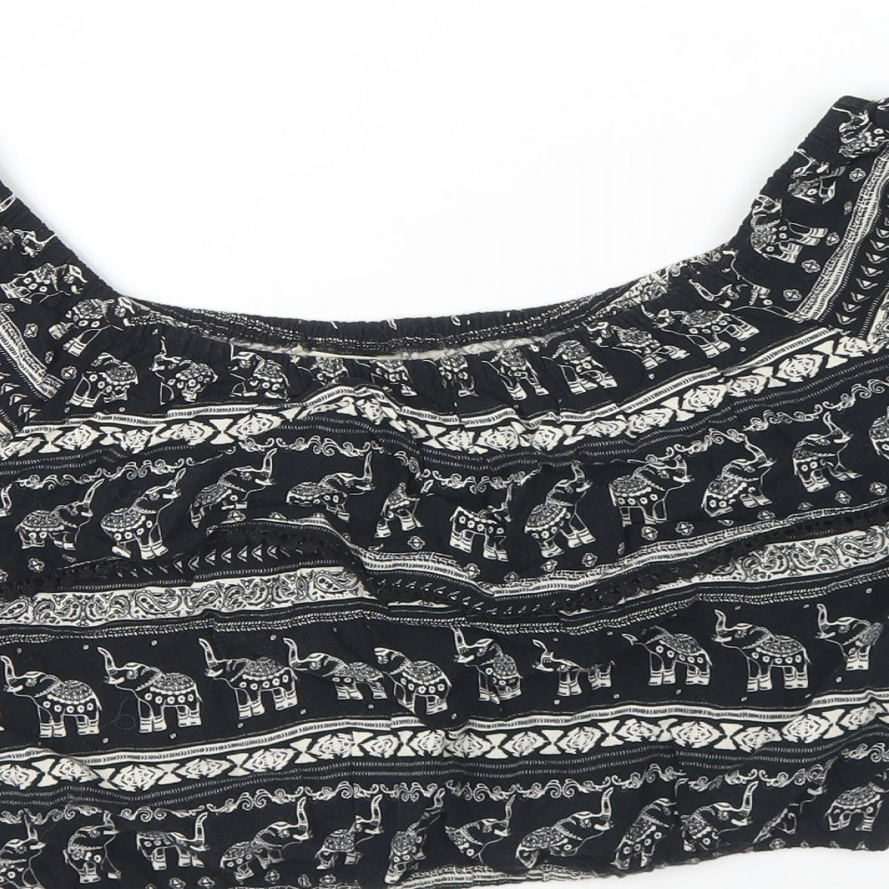 H&M Womens Black Geometric Viscose Cropped Blouse Size 12 Off the Shoulder