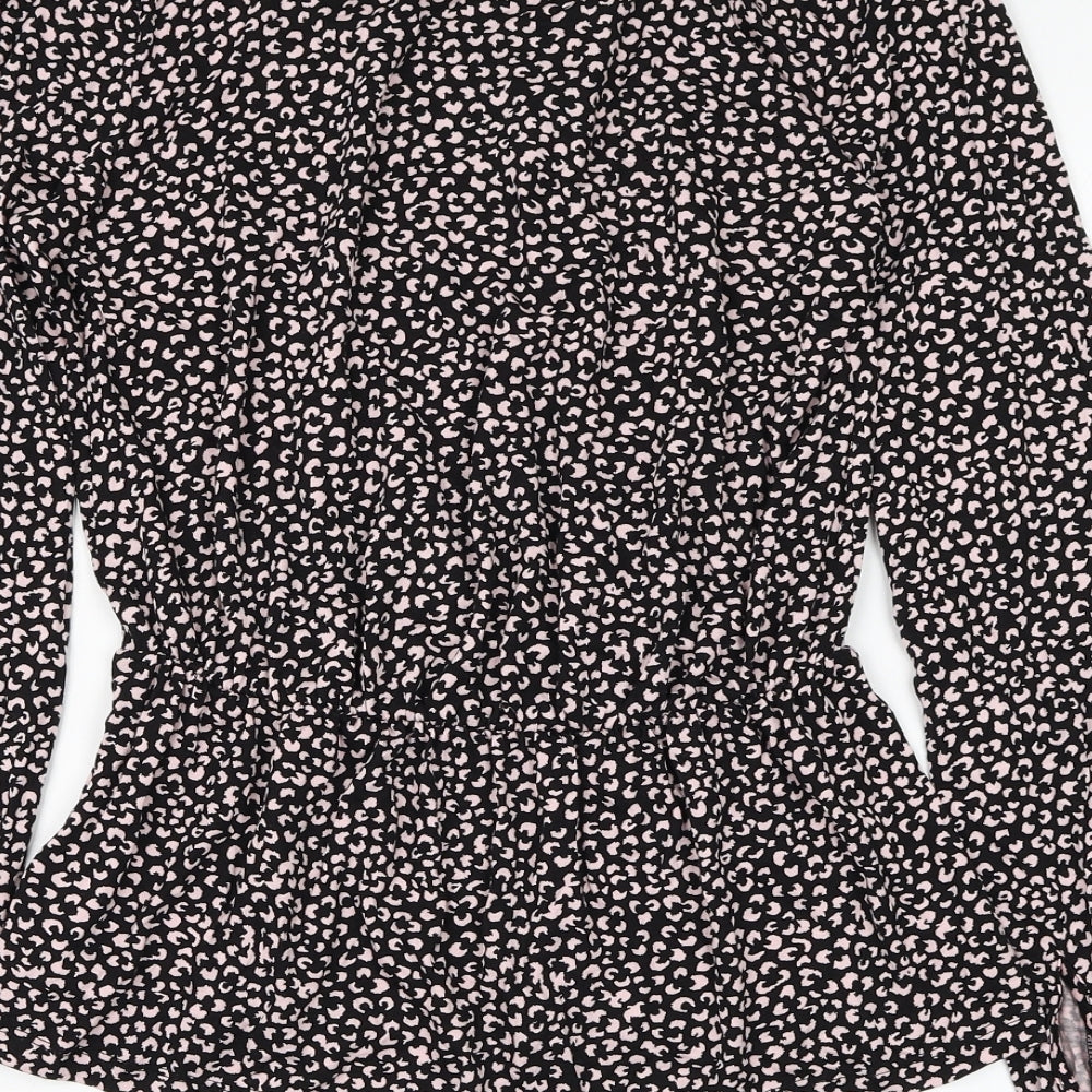 Marks and Spencer Womens Black Animal Print Viscose Basic Blouse Size 6 Round Neck