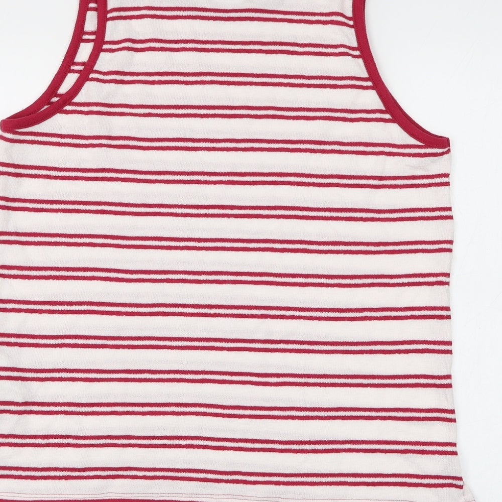 Marks & Spencer Womens White Striped Cotton Basic Tank Size 12 Round Neck