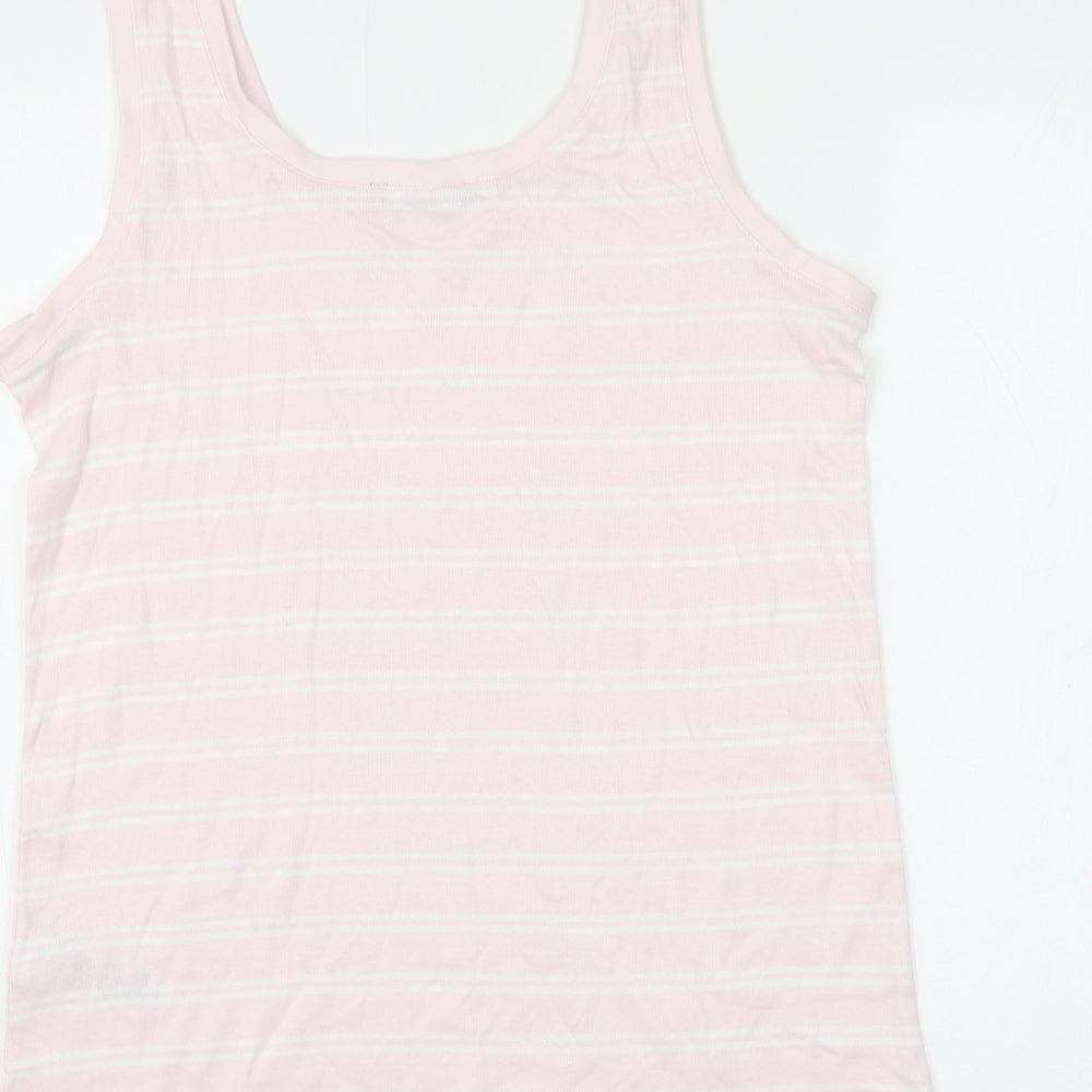 Marks and Spencer Womens Pink Striped Cotton Basic Tank Size 16 Round Neck
