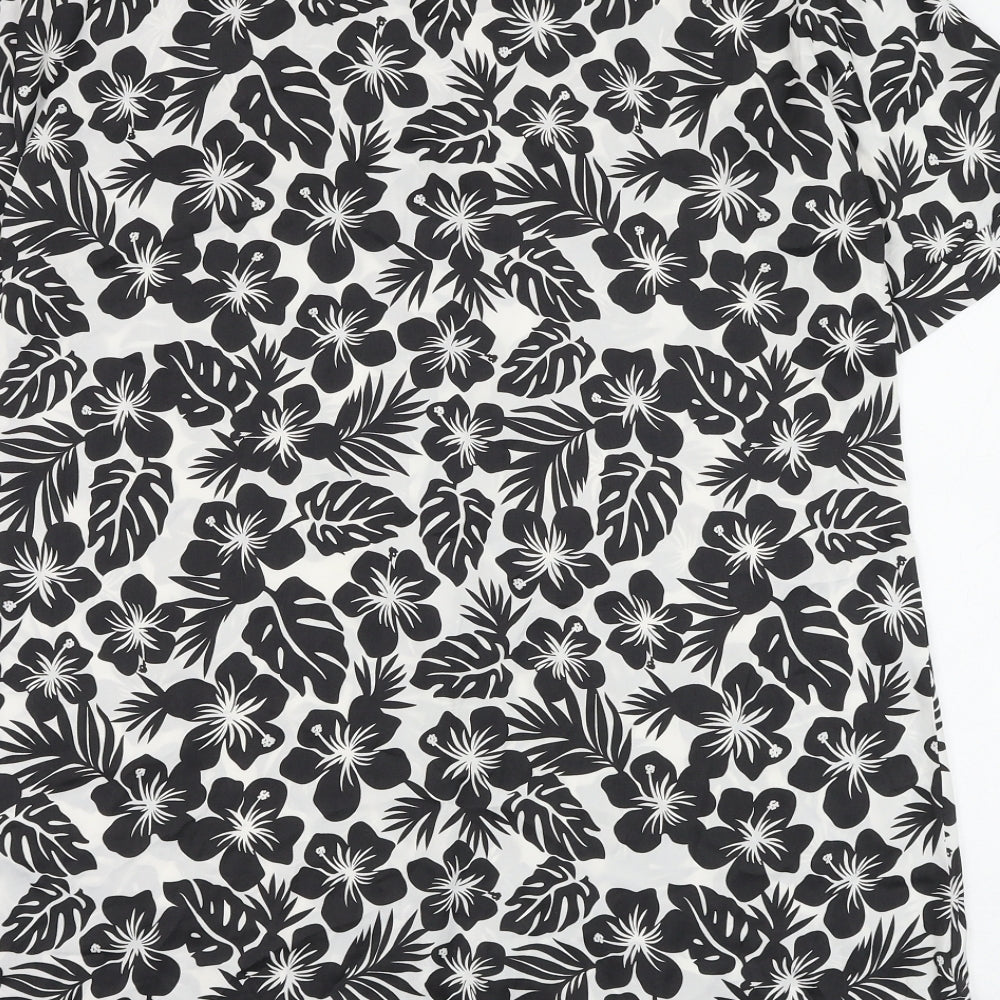 Marks and Spencer Womens White Floral Polyester Basic Blouse Size 10 V-Neck - Leaf Print
