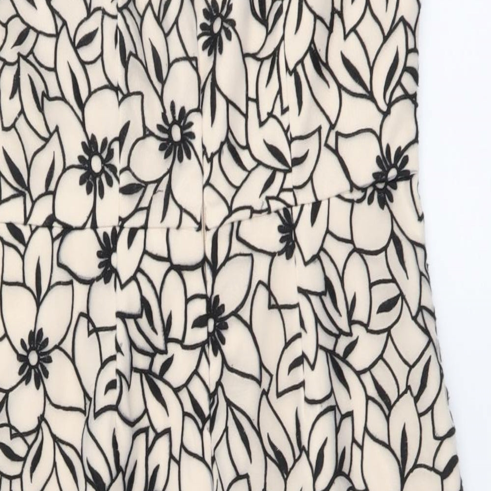 M&Co Womens Beige Floral Polyester A-Line Size 10 Round Neck Zip