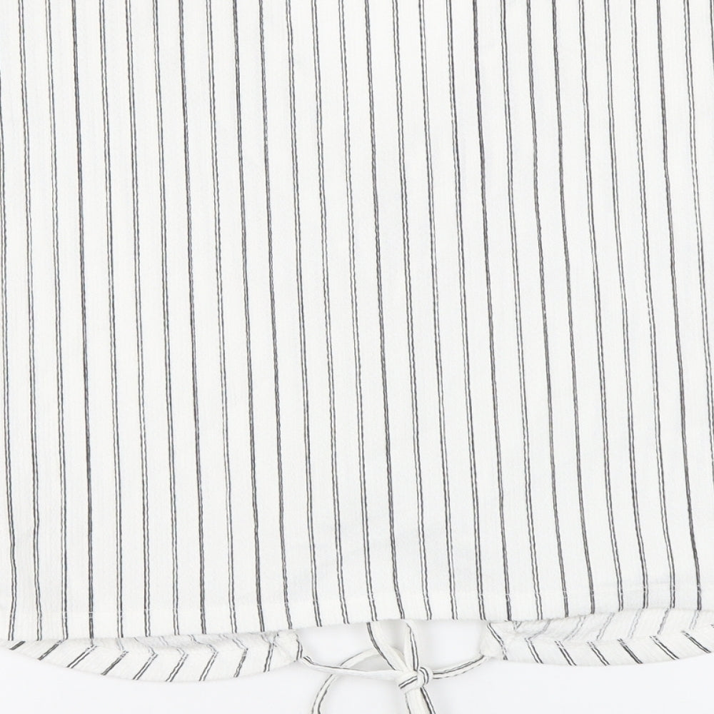 Zara Womens White Striped Polyester Basic Blouse Size M V-Neck