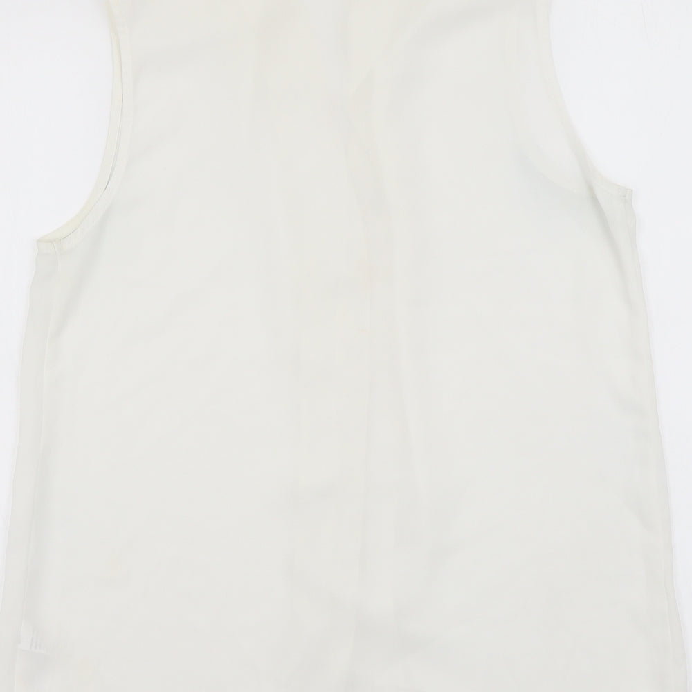 M&Co Womens White Polyester Basic Button-Up Size 10 V-Neck
