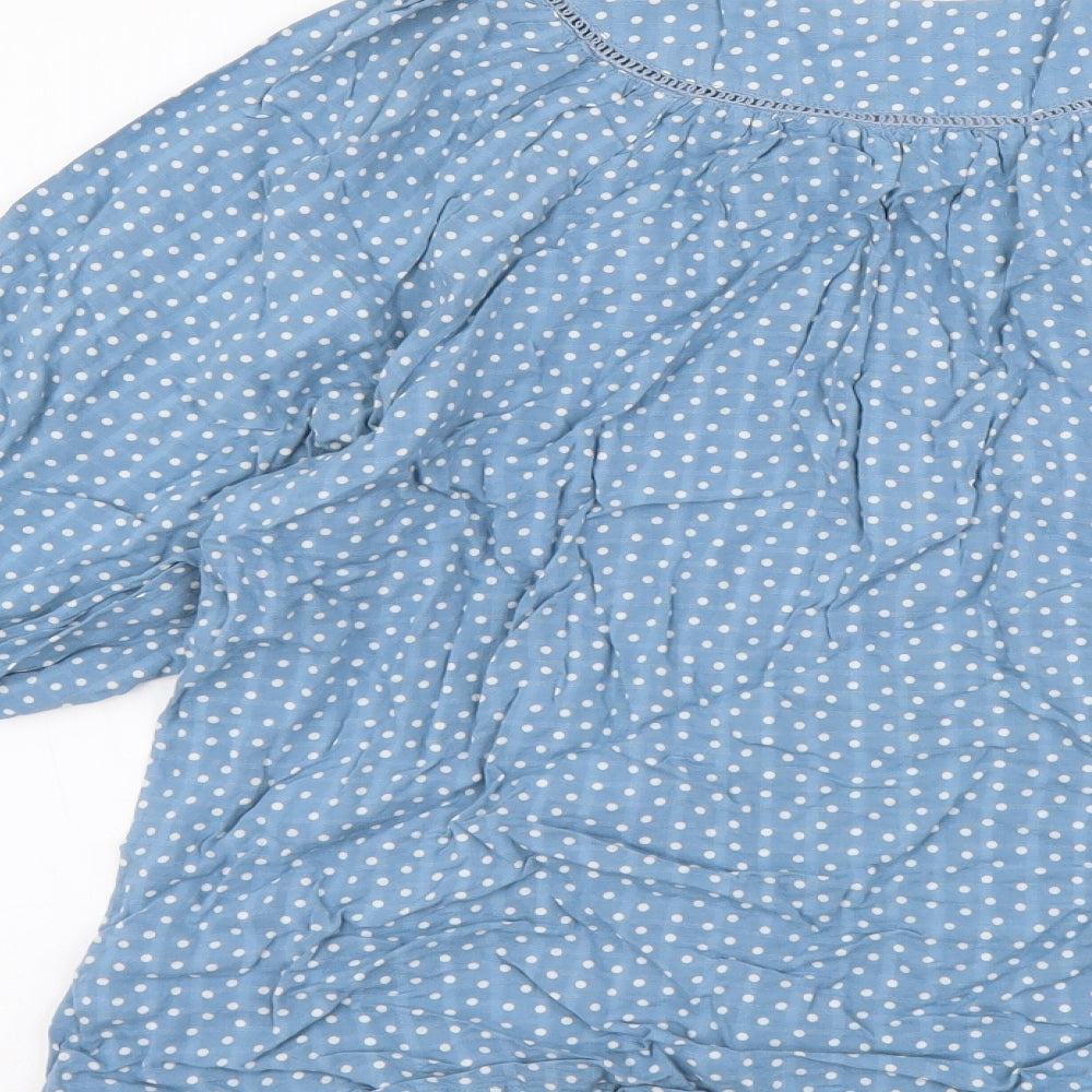 NEXT Womens Blue Polka Dot Viscose Basic Blouse Size 8 V-Neck