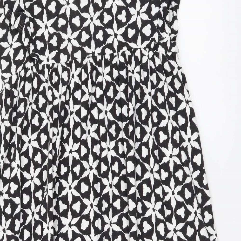 NEXT Womens Black Geometric Cotton A-Line Size 10 Round Neck Pullover