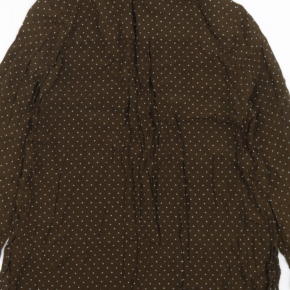 New Look Womens Brown Polka Dot Polyester Basic Button-Up Size 10 Collared