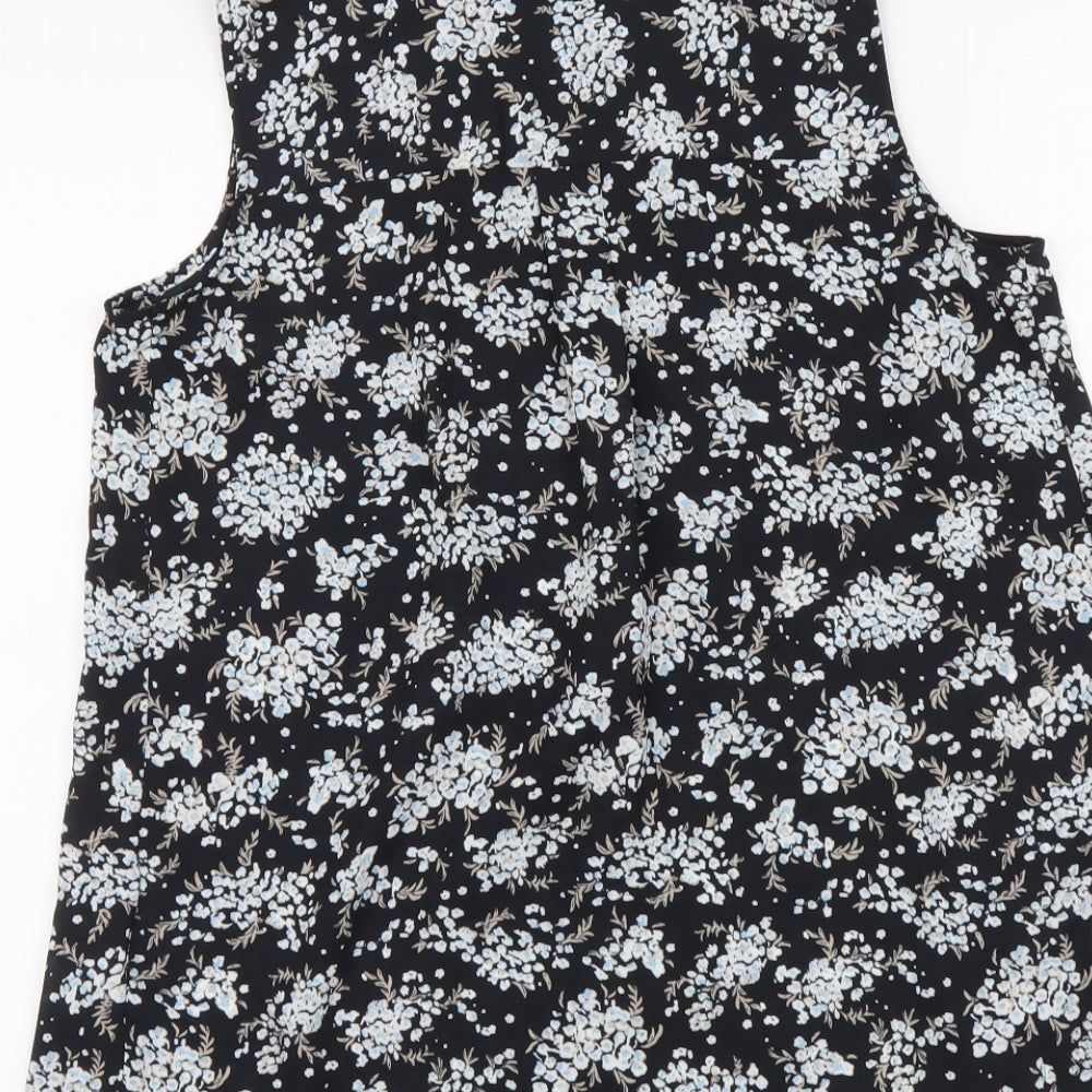 Marks & Spencer Womens Black Floral Polyester Basic Blouse Size 8 V-Neck