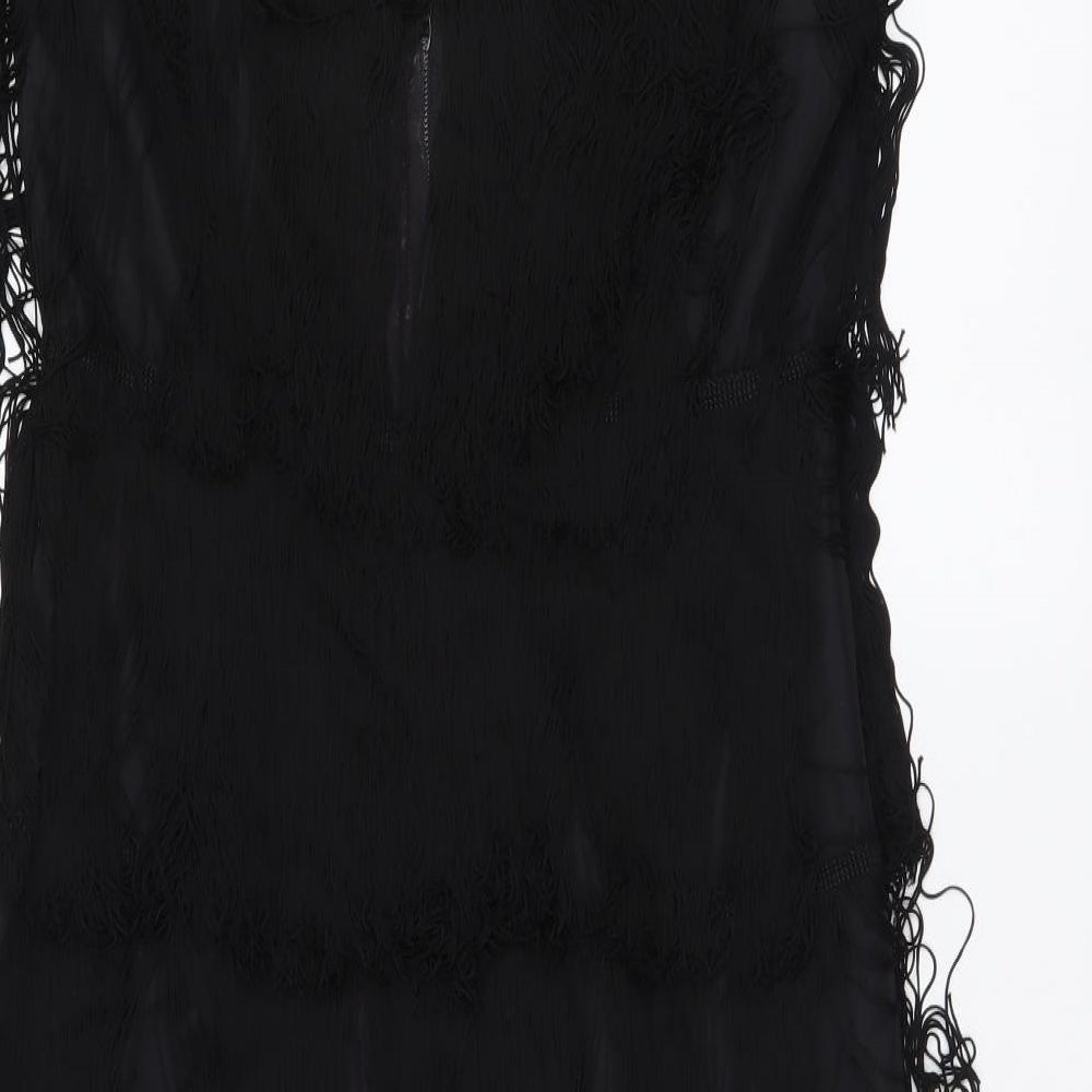 Fenrick Womens Black Polyester A-Line Size L Round Neck Zip