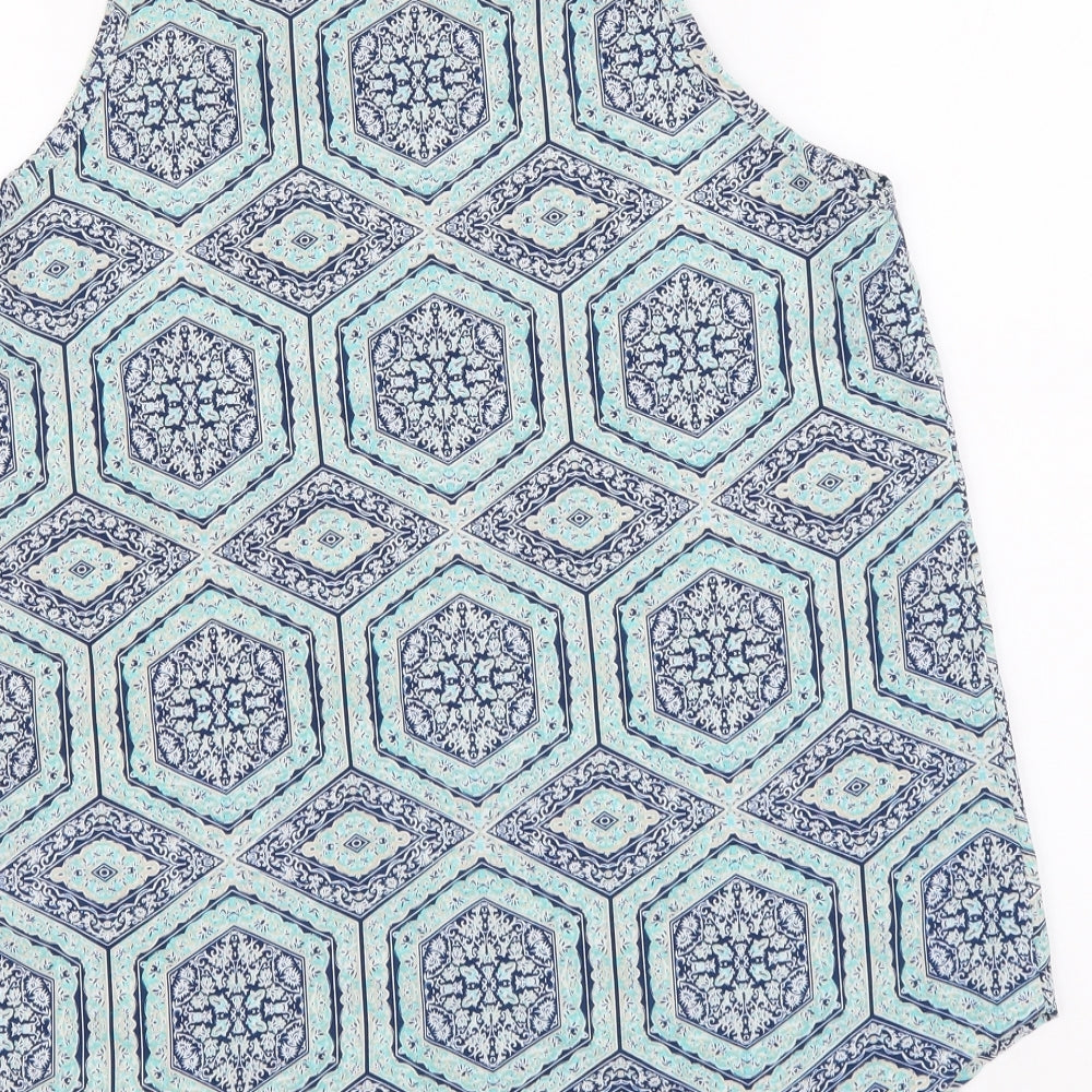 Apricot Womens Blue Geometric Polyester Basic Blouse Size 10 Round Neck