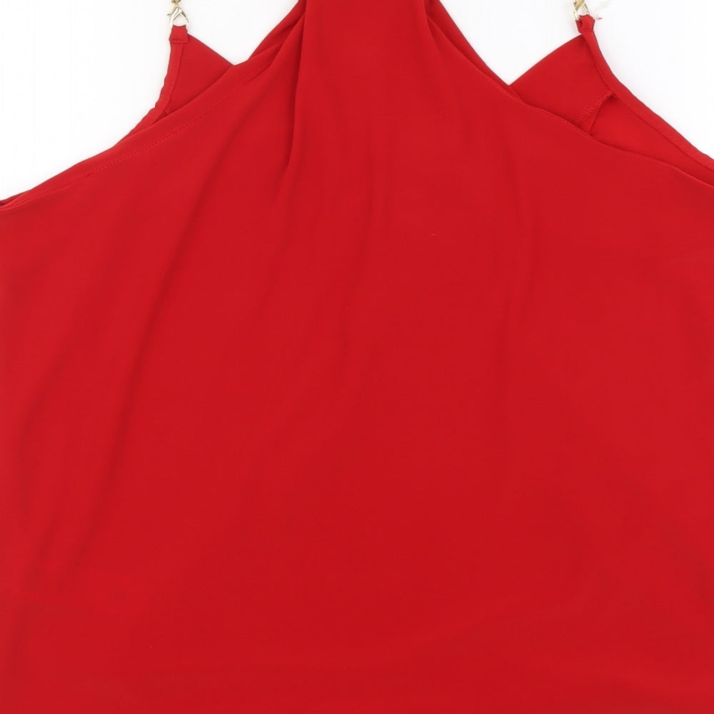 New Look Womens Red Polyester Basic Blouse Size 10 V-Neck