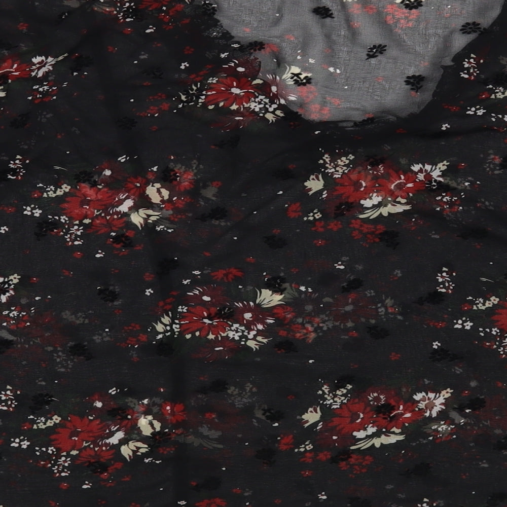 Zara Womens Black Floral Polyester Basic Blouse Size M V-Neck - Lace Detail