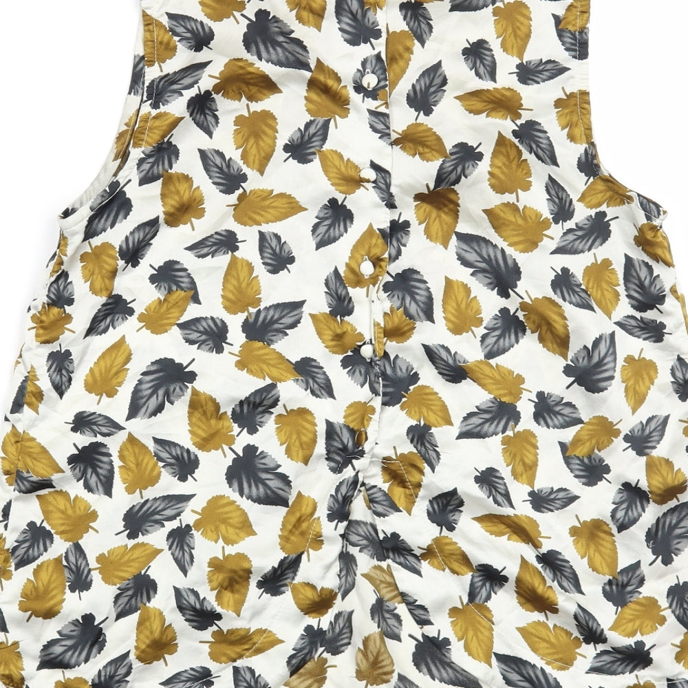 Tenki Womens White Floral Polyester Basic Tank Size S Round Neck - Leaf Pattern