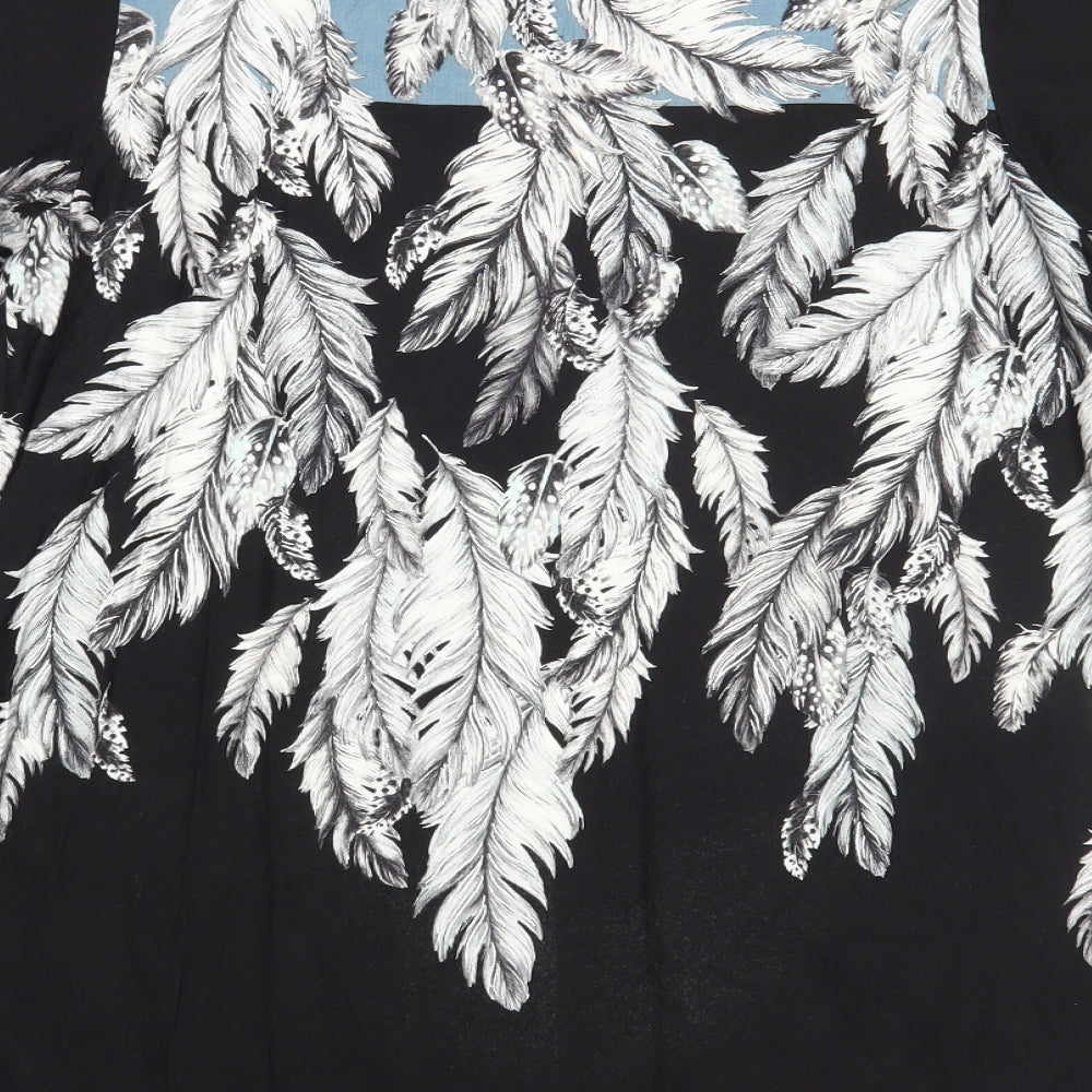 M&Co Womens Black Floral Viscose Tunic Blouse Size 12 Boat Neck