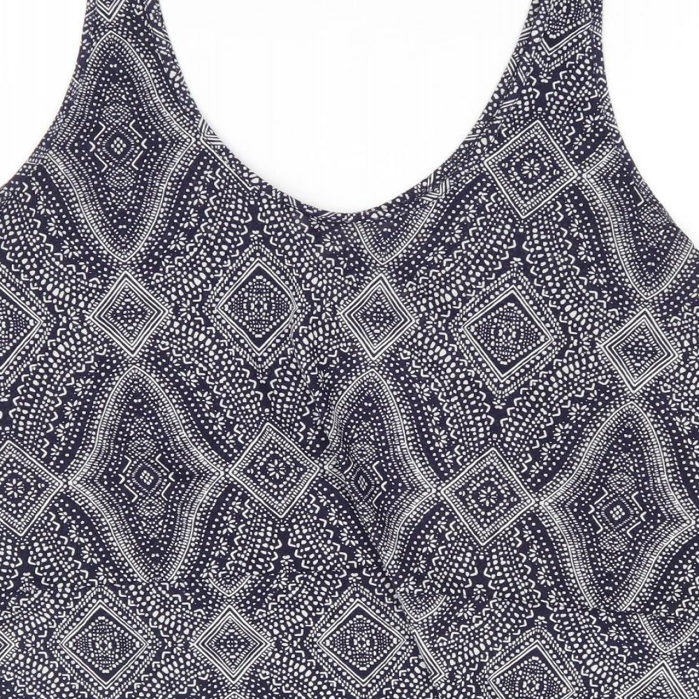 H&M Womens Blue Geometric Polyester Basic Tank Size L Scoop Neck
