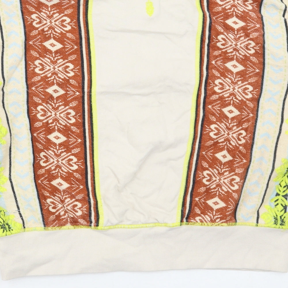 Preworn Womens Multicoloured Geometric Cotton Pullover Sweatshirt Size L Zip