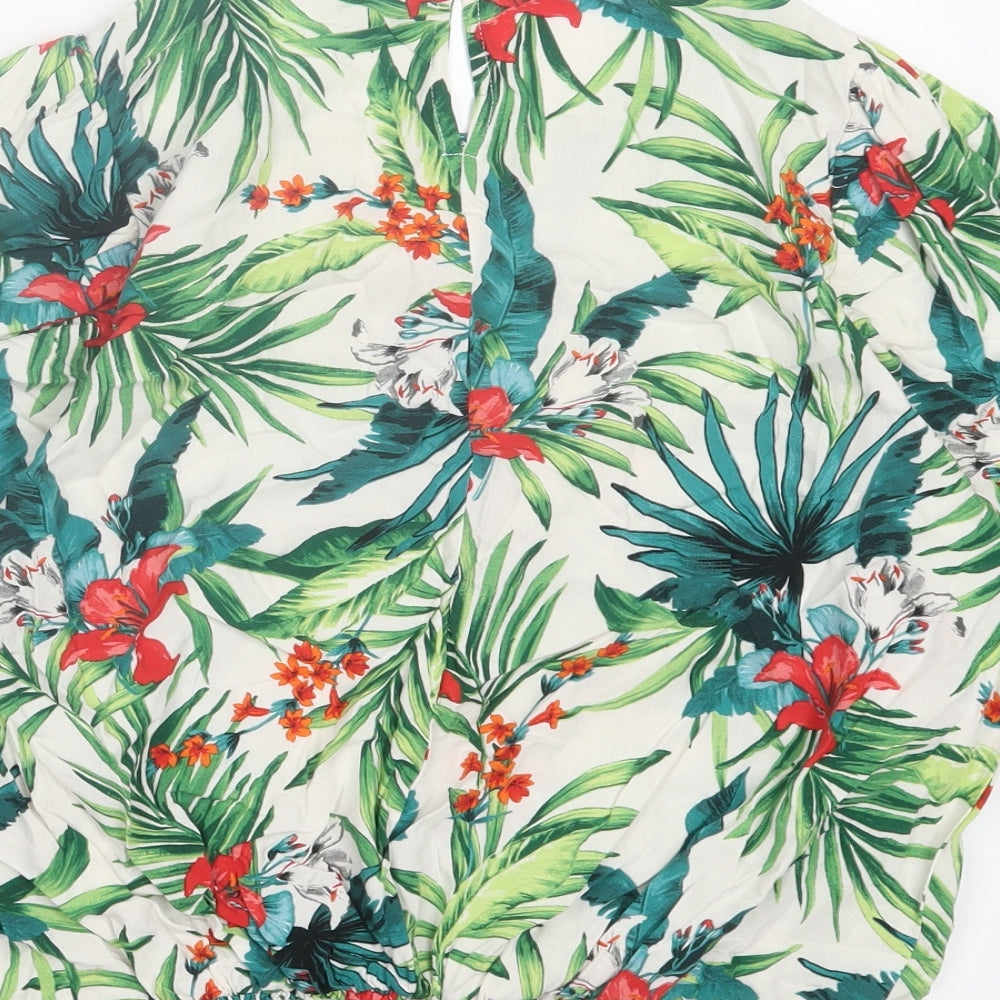 Dorothy Perkins Womens Green Floral Viscose Basic Blouse Size 12 Crew Neck