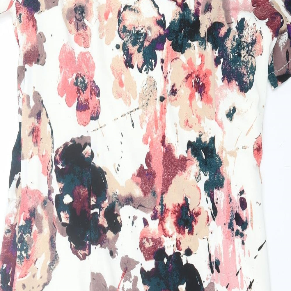 Marks & Spencer Womens Pink Floral Polyester A-Line Size 12 Cowl Neck Pullover - Twist Front
