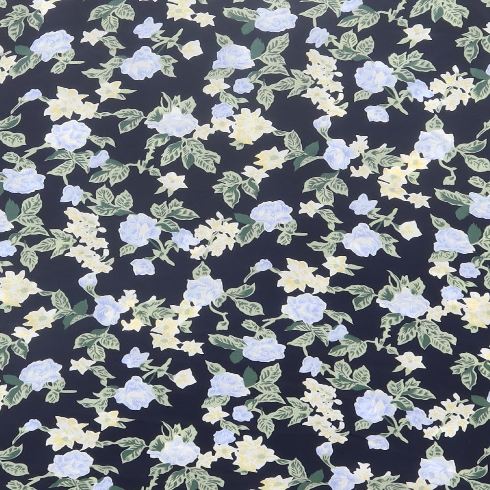 Preworn Womens Blue Floral Polyester Basic Button-Up Size 14 Round Neck