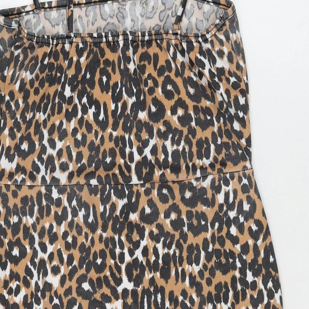 Daisy Street Womens Brown Animal Print Polyester Mini Size 14 Square Neck Pullover