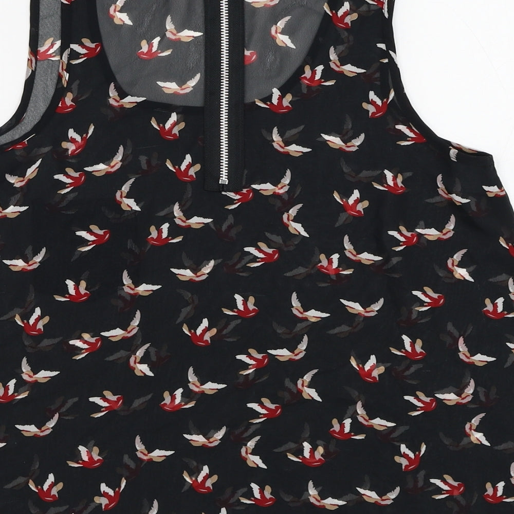 Cameo Rose Womens Black Geometric Polyester Basic Blouse Size 8 Round Neck - Bird Pattern