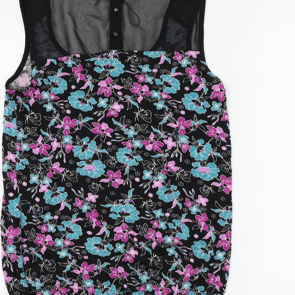 M&Co Womens Black Floral Viscose Basic Blouse Size 8 Scoop Neck