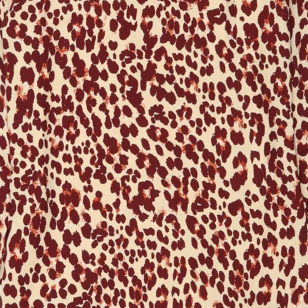 H&M Womens Beige Animal Print Polyester A-Line Size L Boat Neck Pullover - Leopard pattern