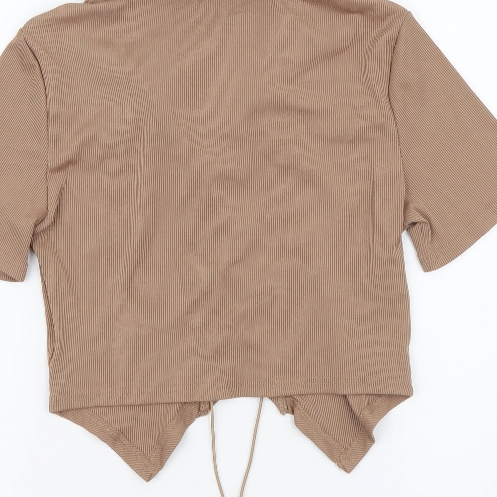 ROMWE Womens Brown Polyester Cropped Blouse Size M Collared