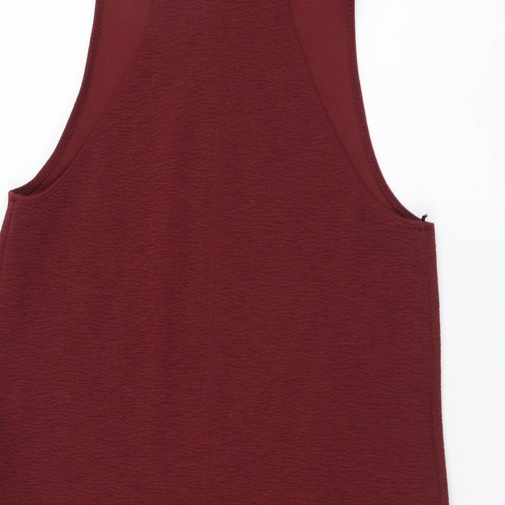 New Look Womens Red Polyester Pinafore/Dungaree Dress Size 8 Round Neck Pullover